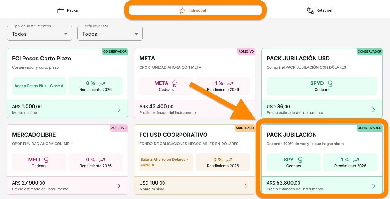 Comprar Pack Jubilación desde la sección Packs