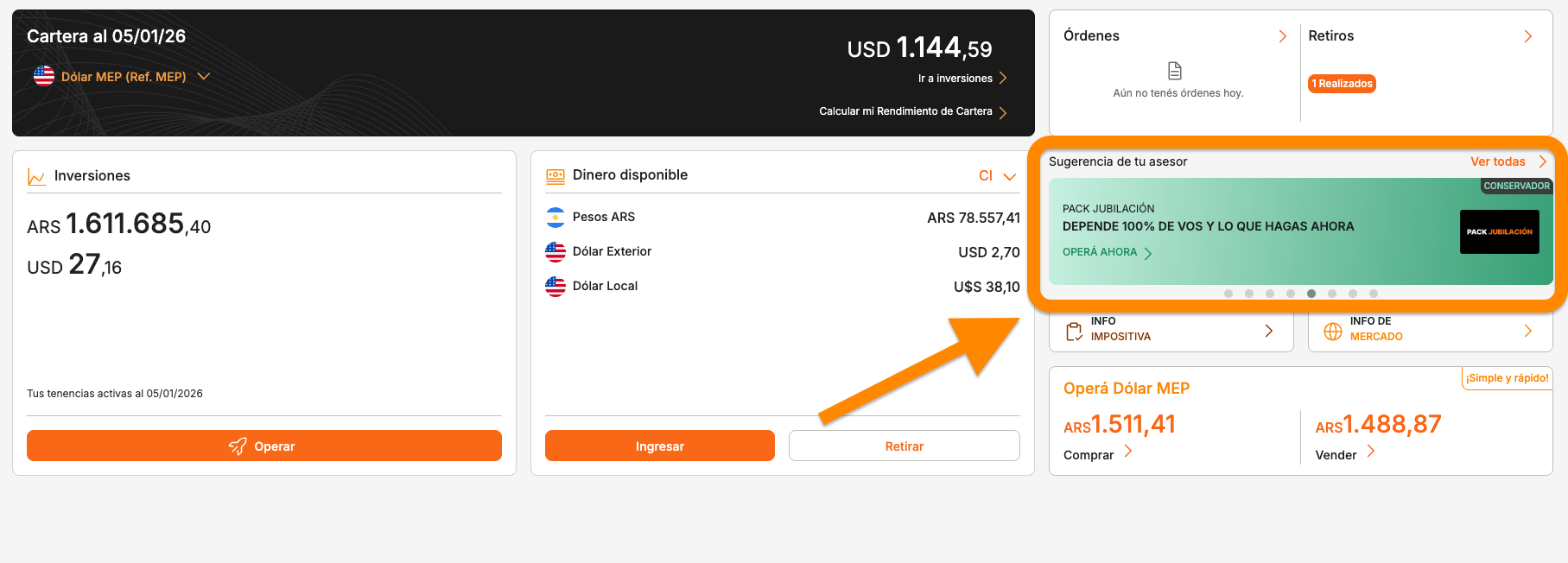 Comprar Pack Jubilación desde sugerencia del asesor
